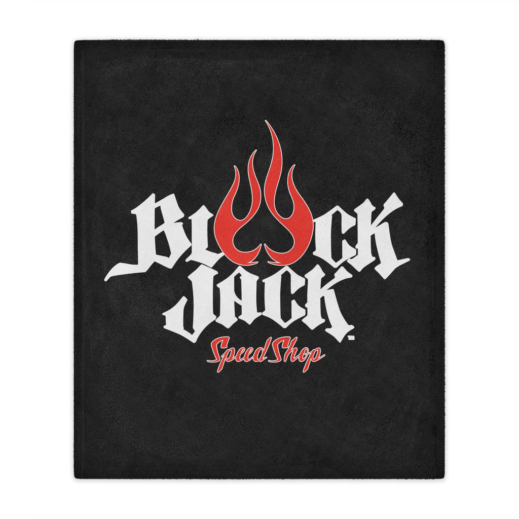 Minky Blanket - Black Jack Speed Shop Flame Logo Plush Throw