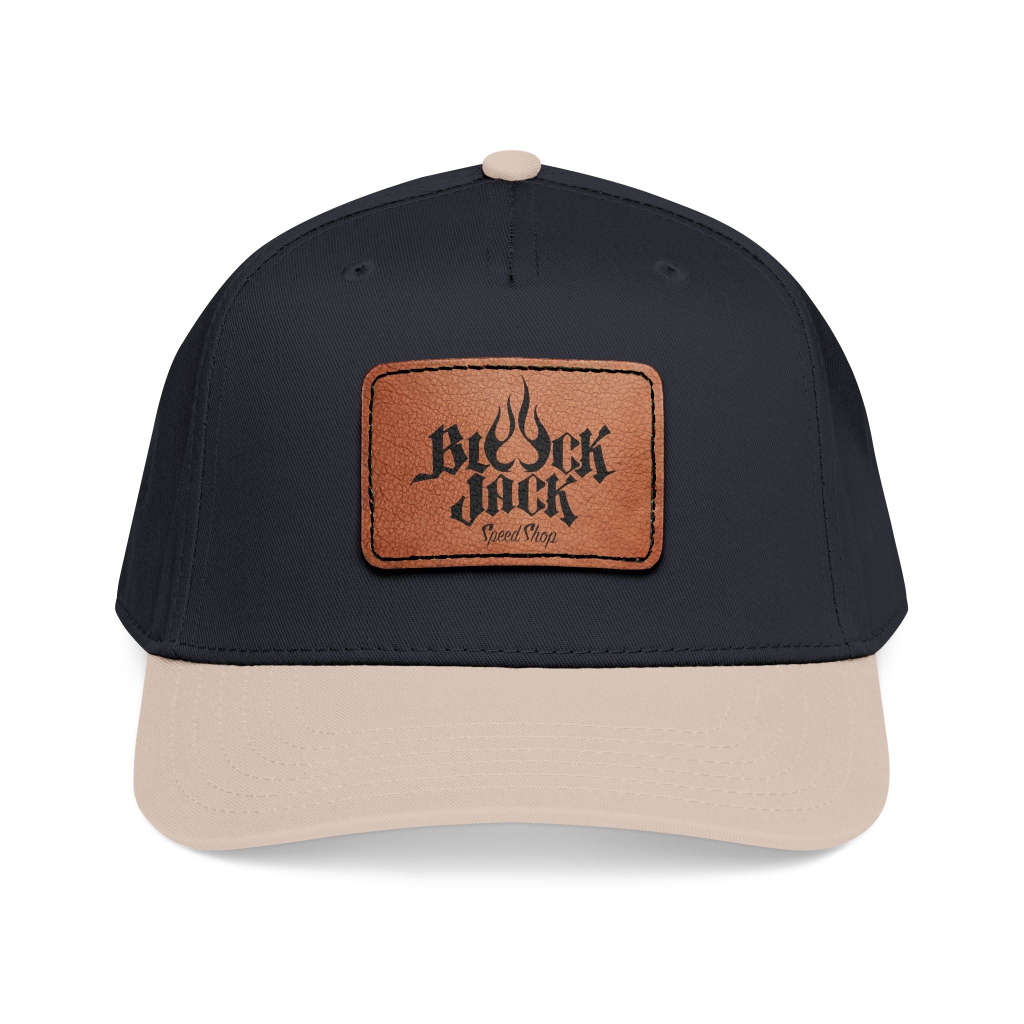 Leather Patch Baseball Cap — 'Black Jack' Vintage Logo Mid-Profile Hat