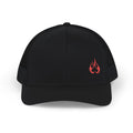 Flame Patch Trucker Cap — Retro Red Fire Embroidered Snapback