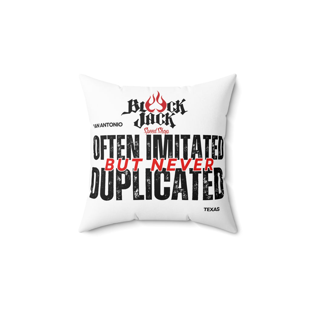 Black Jack Speed Shop Flame Logo Square Pillow — “Often Imitated But Never Duplicated” Decorative Throw