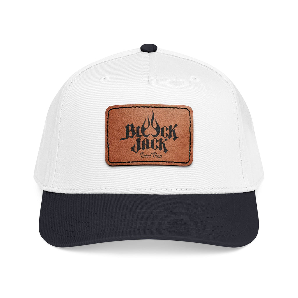 Leather Patch Baseball Cap — 'Black Jack' Vintage Logo Mid-Profile Hat