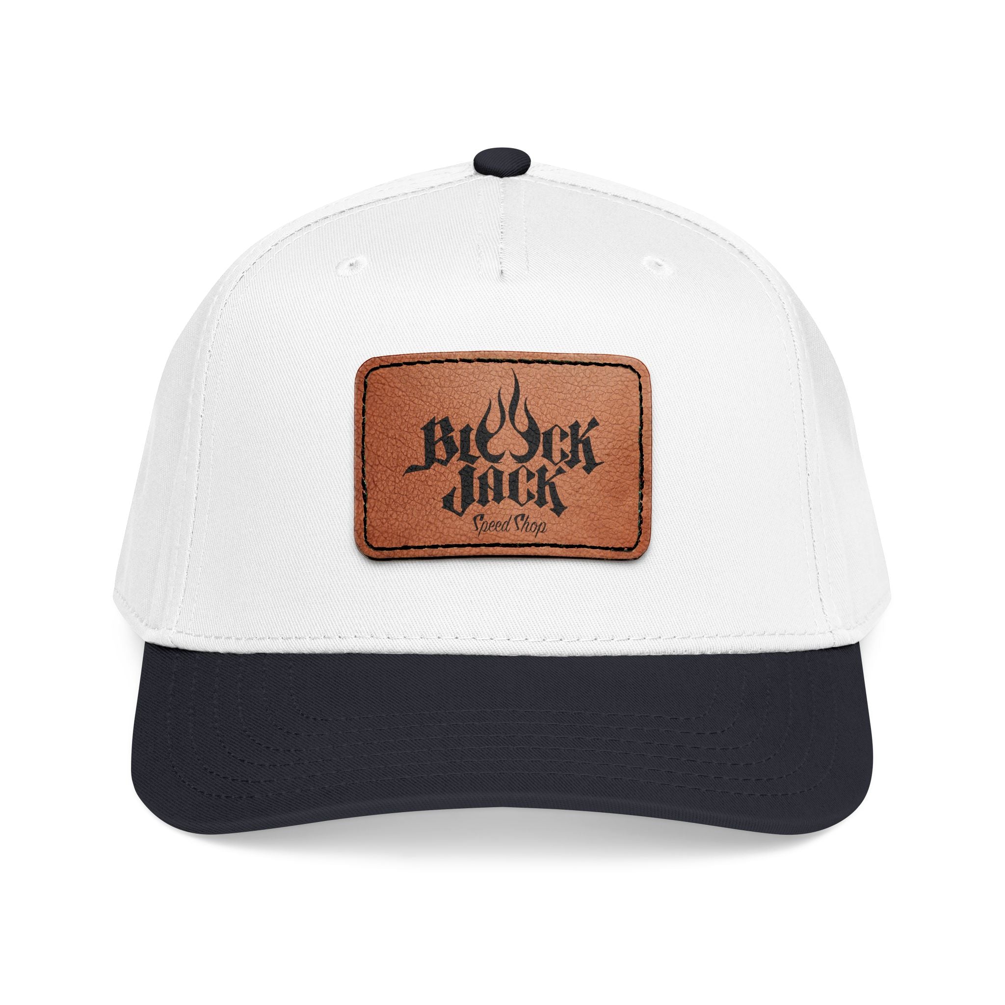 Leather Patch Baseball Cap — 'Black Jack' Vintage Logo Mid-Profile Hat