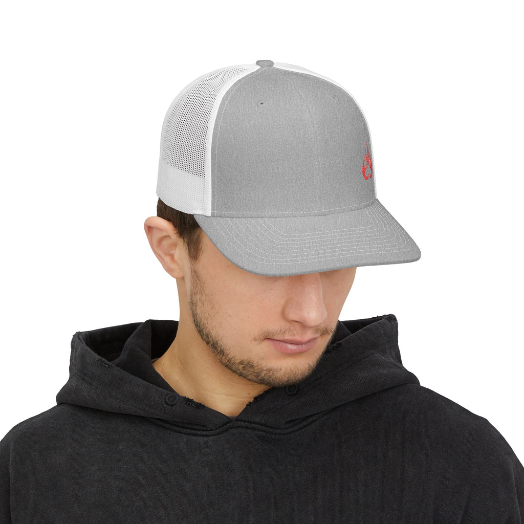 Flame Patch Trucker Cap — Retro Red Fire Embroidered Snapback