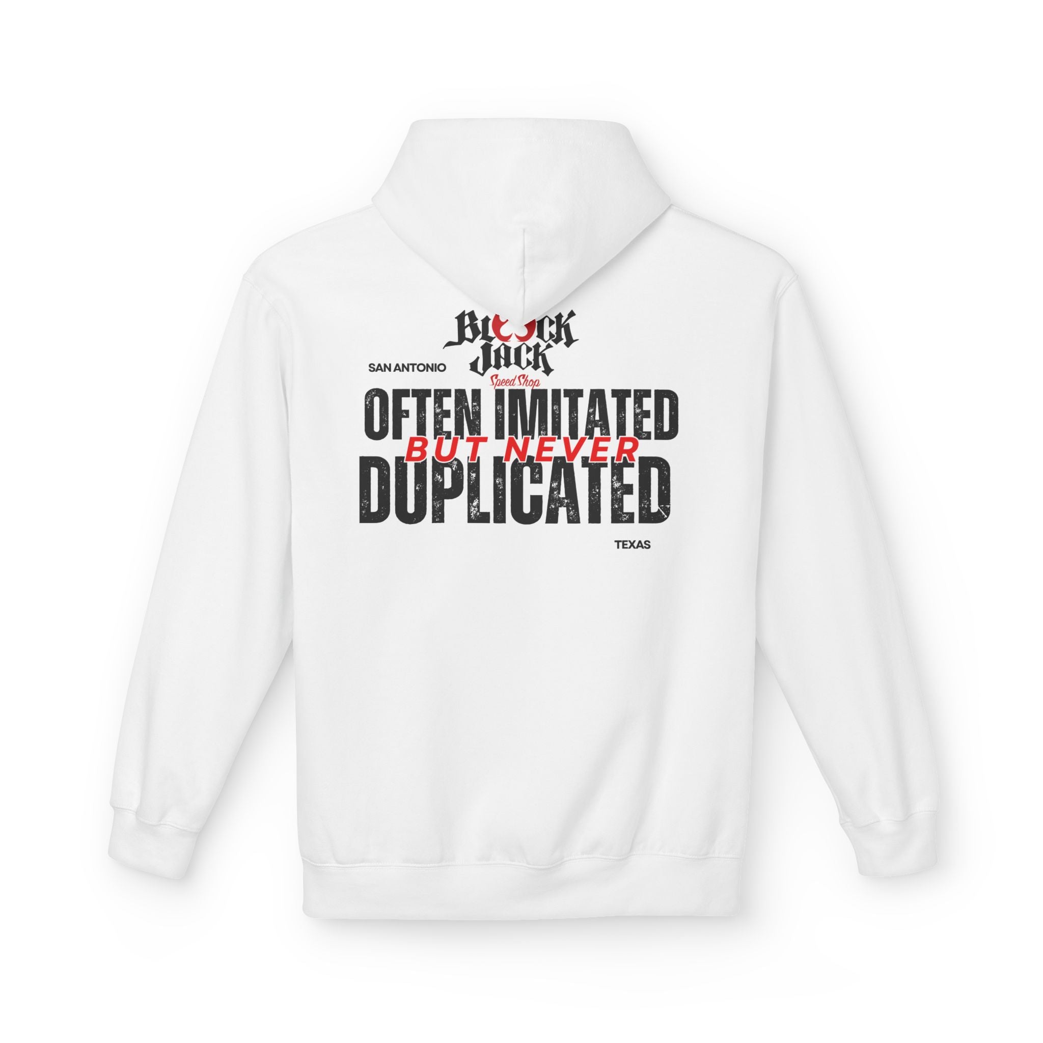 Hoodie — 'Often Imitated But Never Duplicated' Black Jack Graphic Hoodie