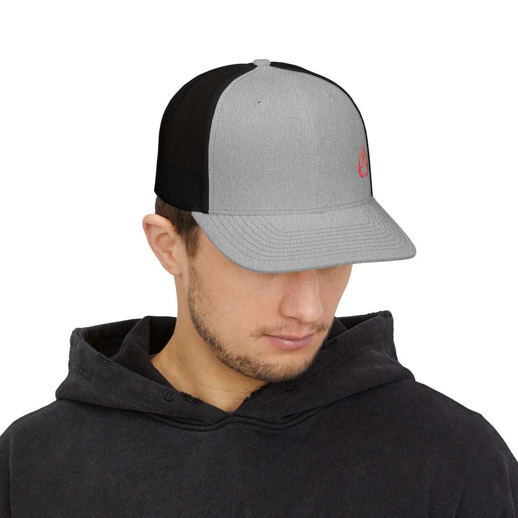 Flame Patch Trucker Cap — Retro Red Fire Embroidered Snapback
