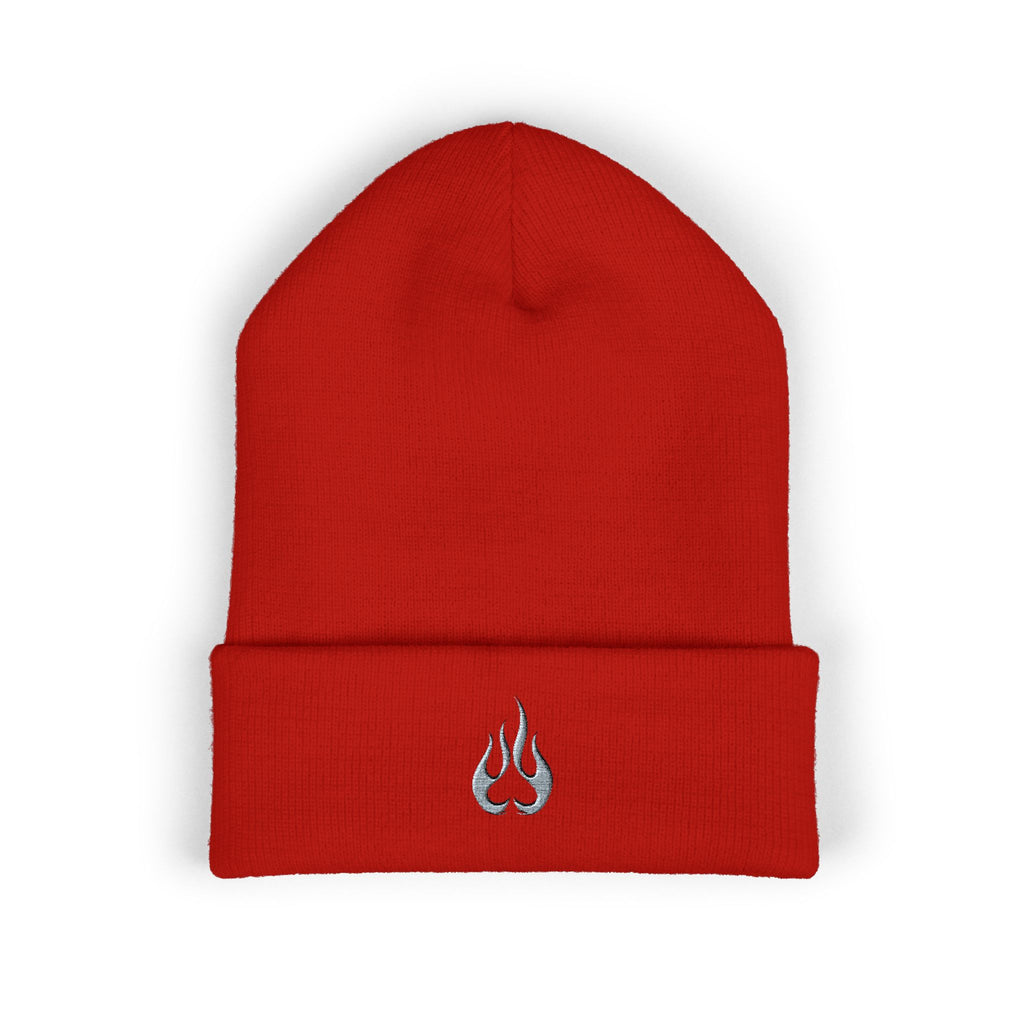 Embroidered Flame Cuffed Beanie – Minimalist Winter Knit Hat