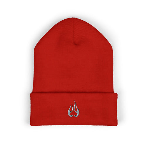 Embroidered Flame Cuffed Beanie – Minimalist Winter Knit Hat
