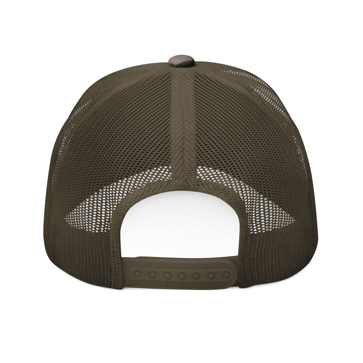 Camouflage Trucker Hat with Red Flame Embroidery
