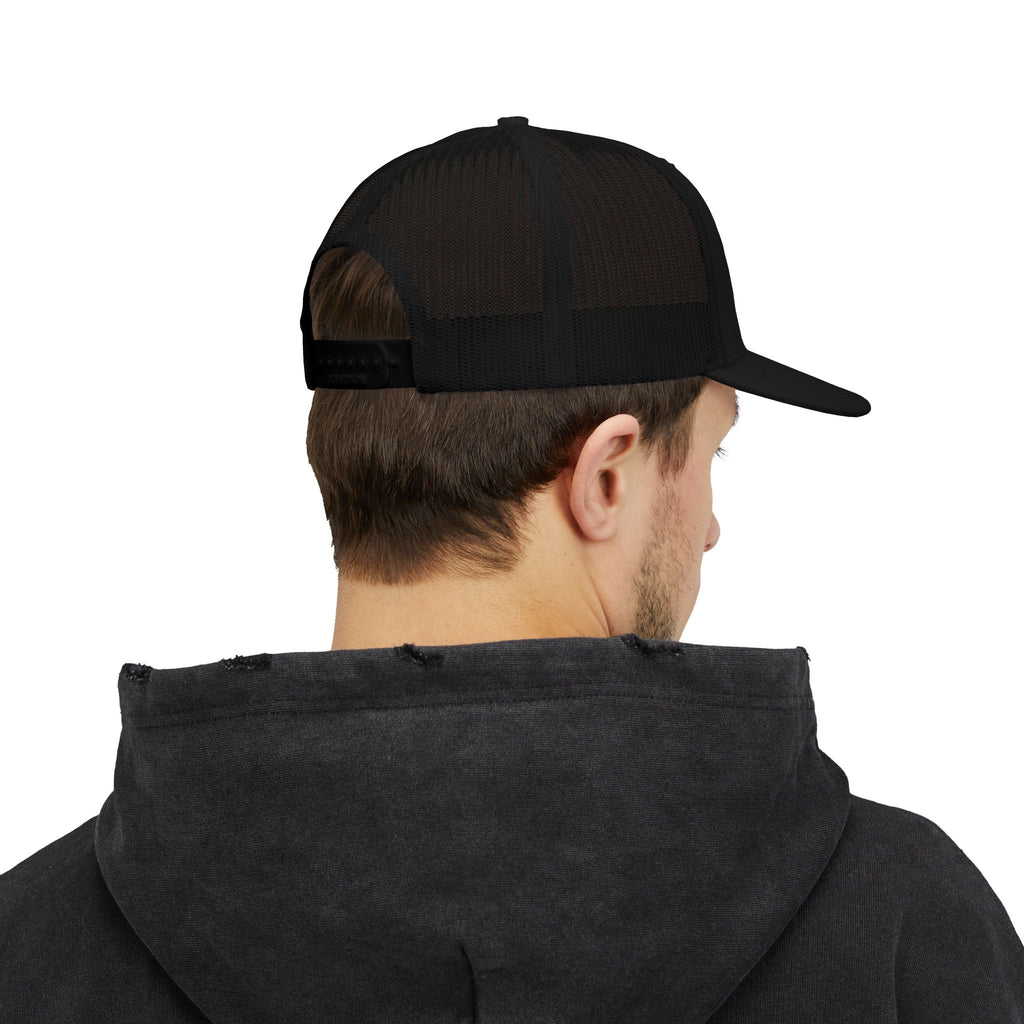 Flame Patch Trucker Cap — Retro Red Fire Embroidered Snapback