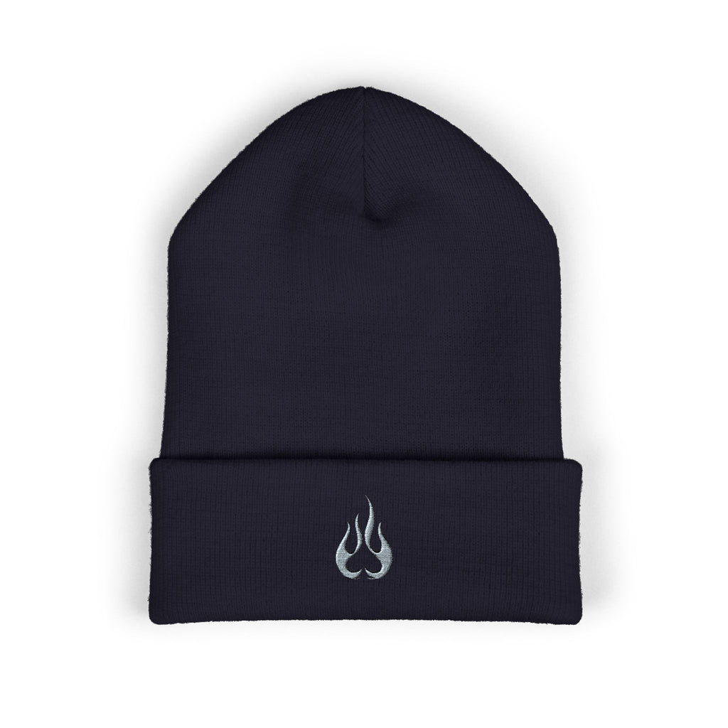 Embroidered Flame Cuffed Beanie – Minimalist Winter Knit Hat