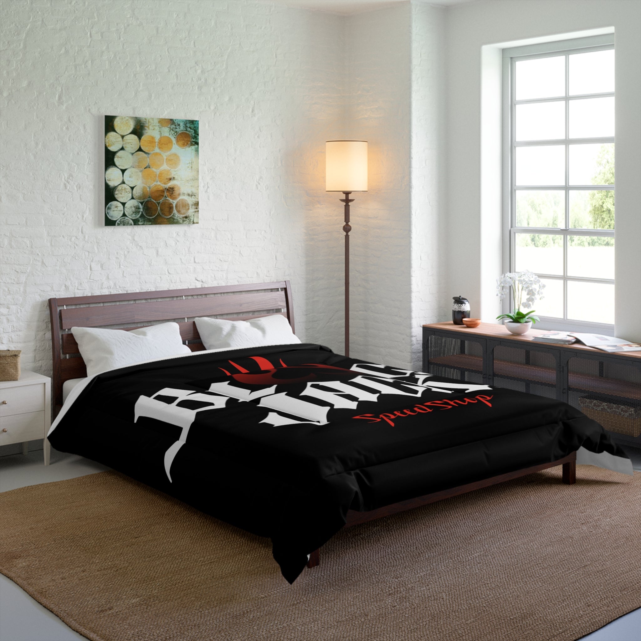 Black Jack Speed Shop Comforter - Flame Racing Logo Bedding