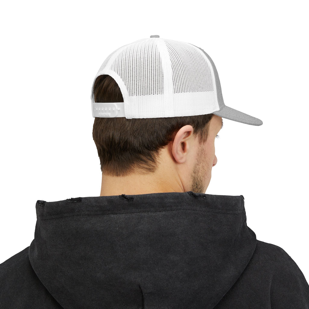 Flame Patch Trucker Cap — Retro Red Fire Embroidered Snapback
