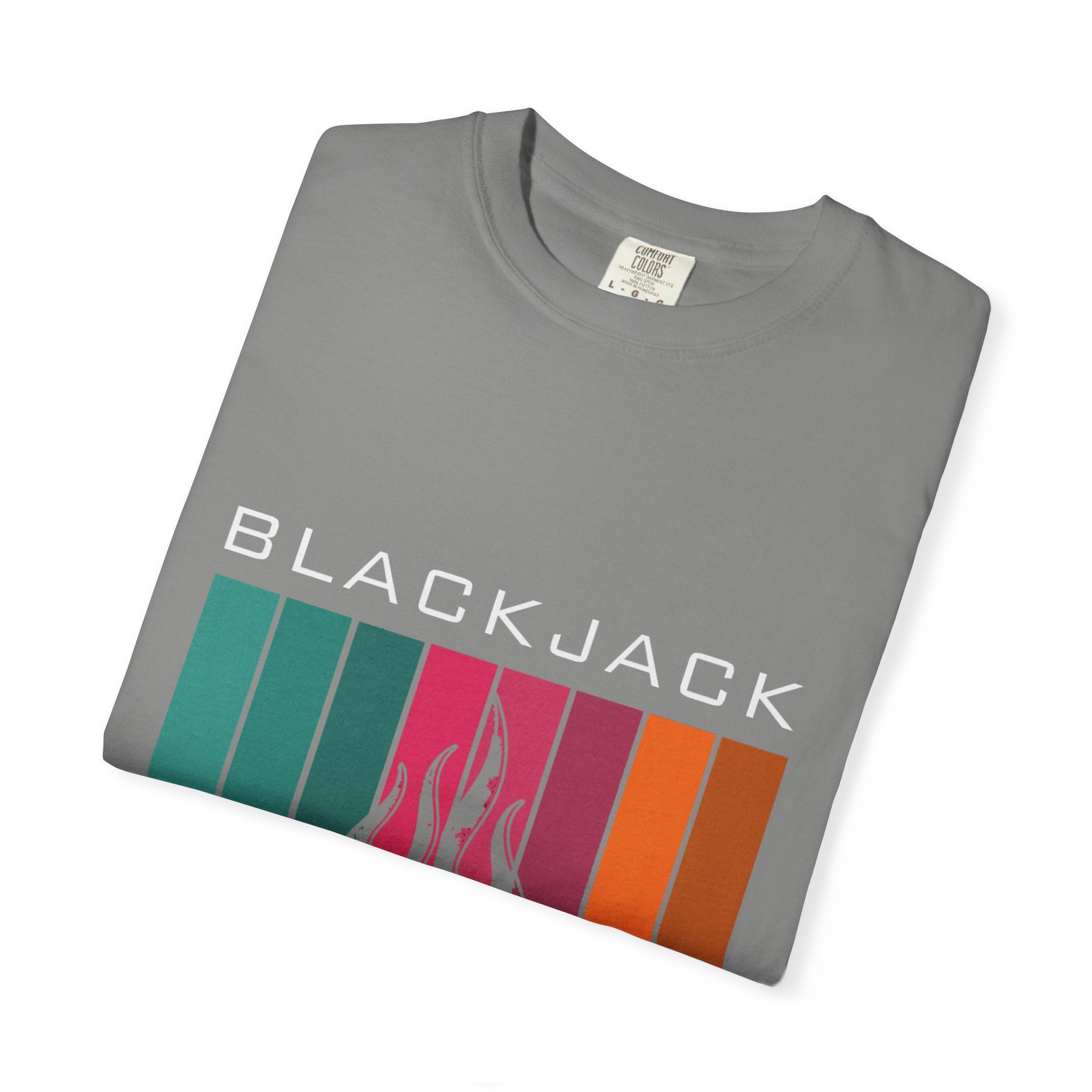 Blackjack Speed Shop T-Shirt — Retro Stripes & Flame Logo