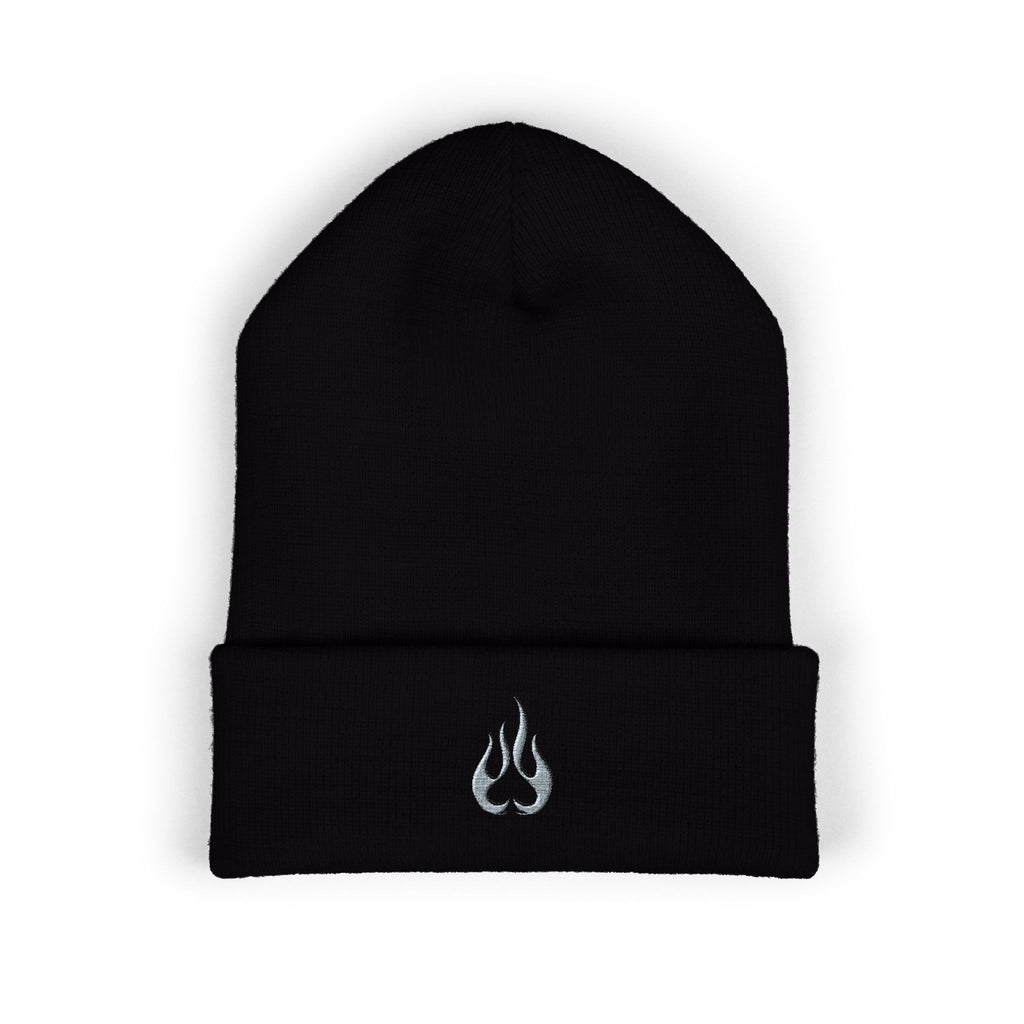 Embroidered Flame Cuffed Beanie – Minimalist Winter Knit Hat